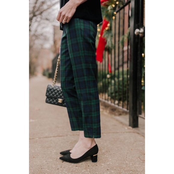 J. Crew • Tartan Straight Leg Wool Pants in Navy Blue and Dark Green - Picture 1 of 8